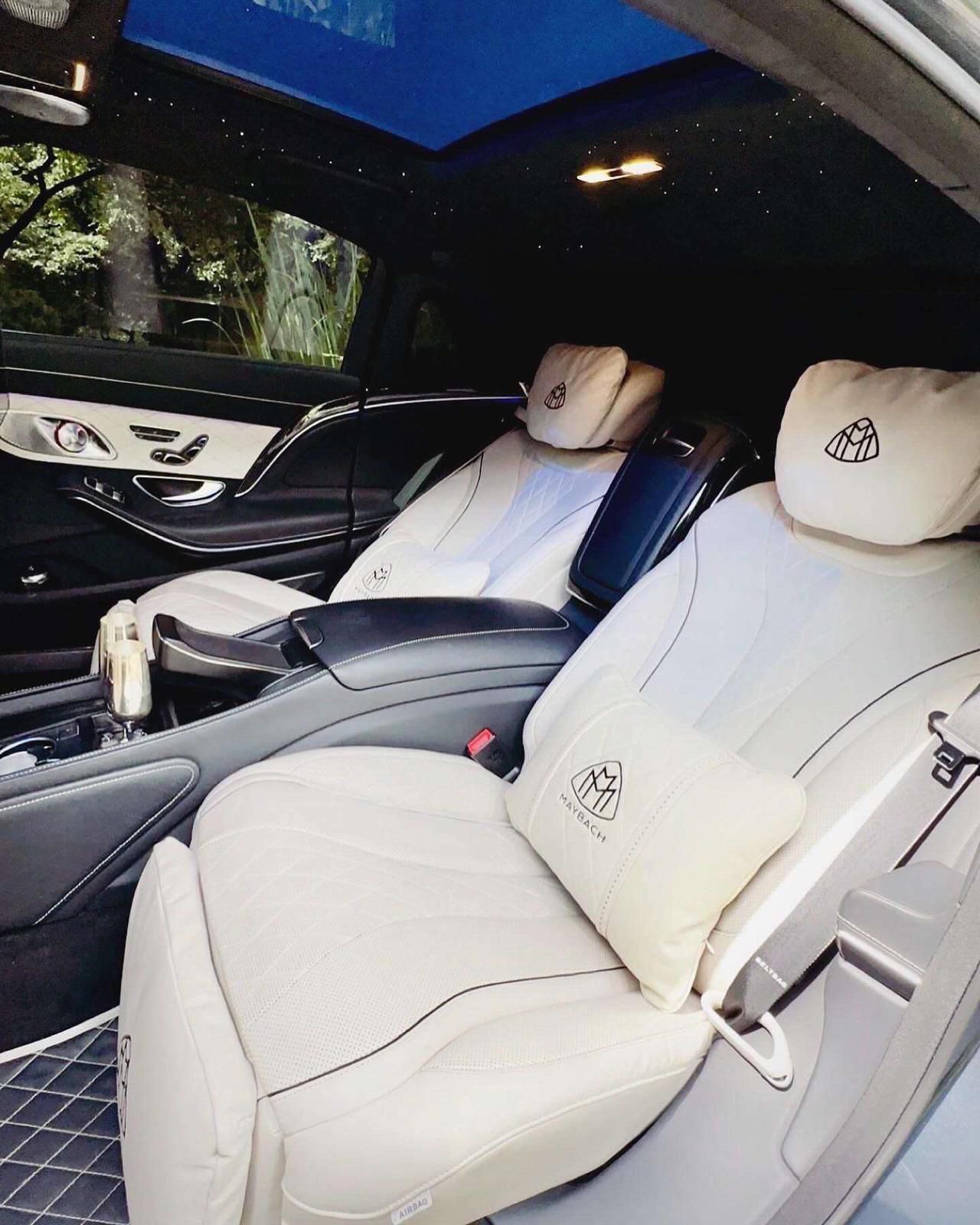 White leather interior of a premium luxury vehicle