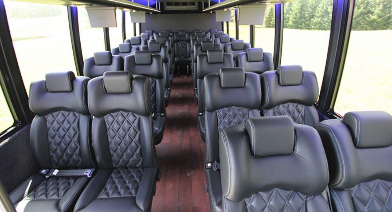 Quilted passenger seating inside the 19-seat group vehicle