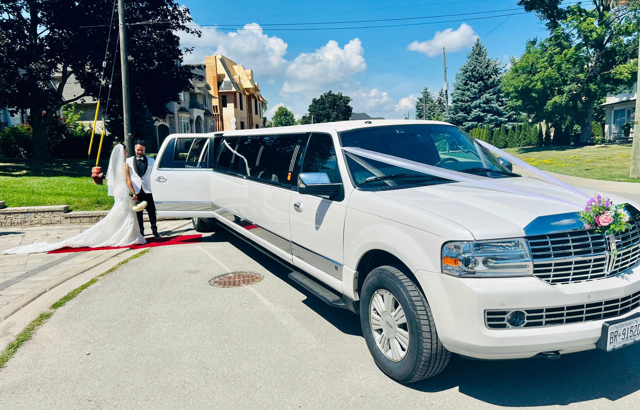 White stretch limousine prepared for a wedding